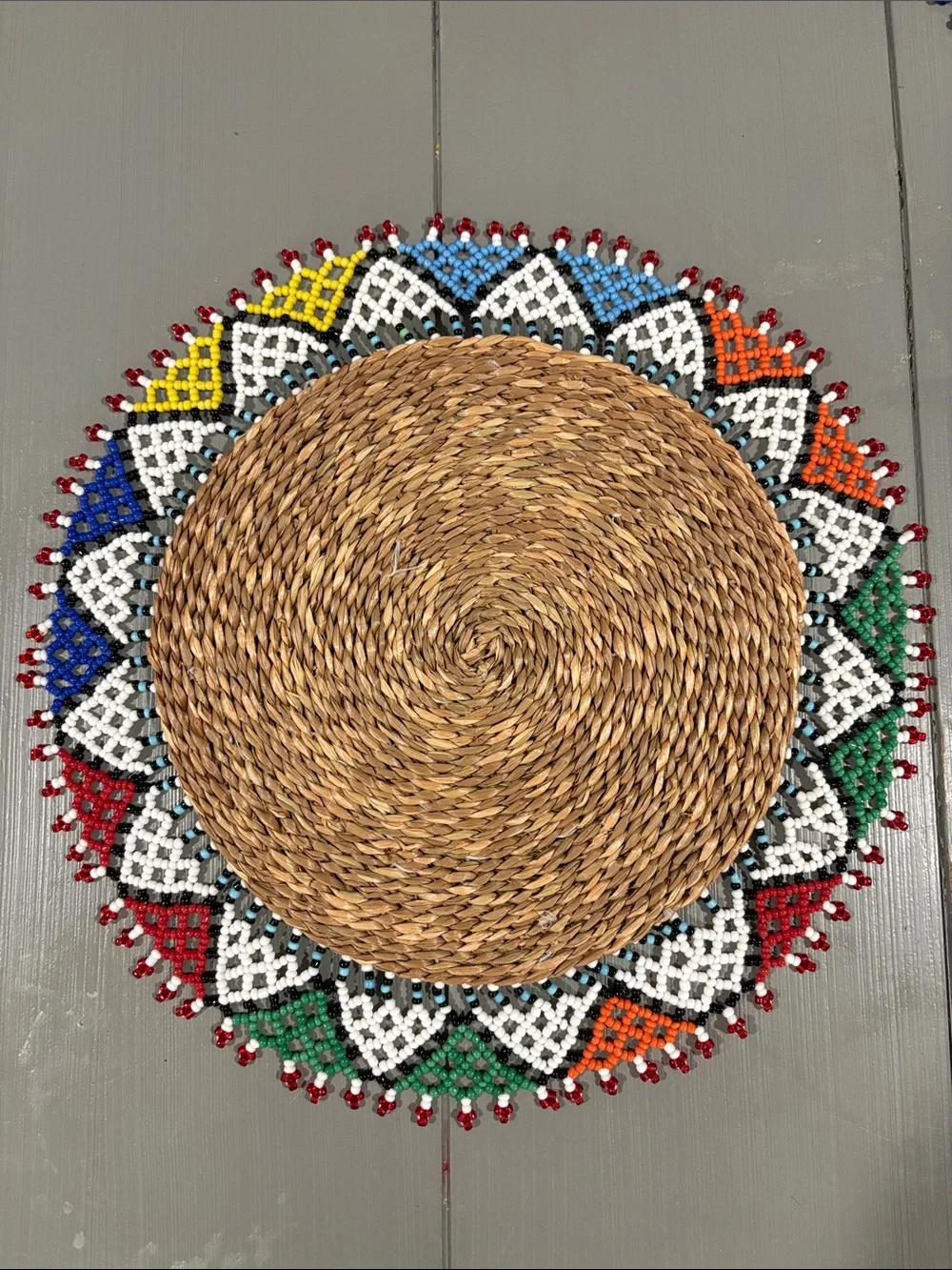 Handwoven African Zulu Beaded Round Placemats - Set of 4